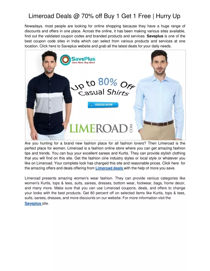 limeroad deals @ 70 off buy 1 get 1 free hurry