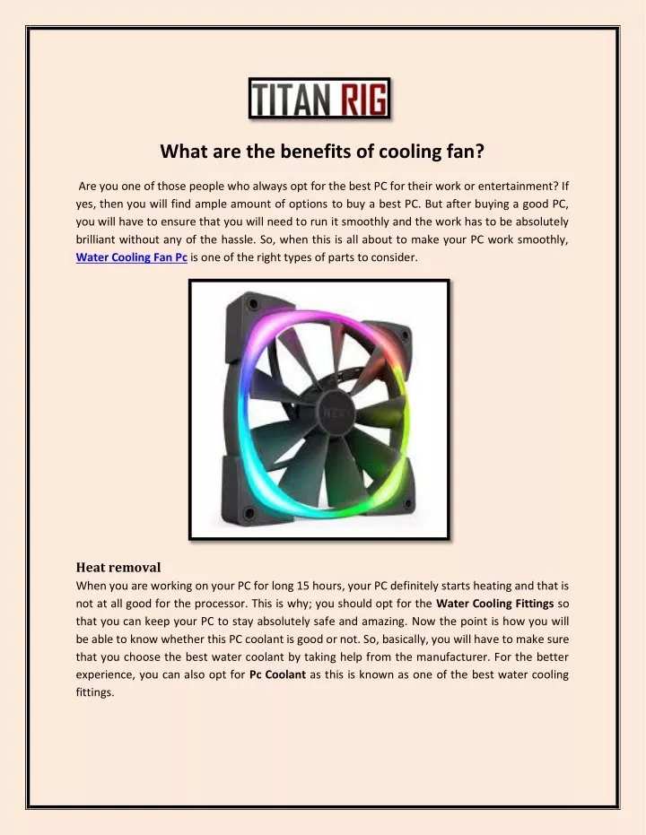 what are the benefits of cooling fan