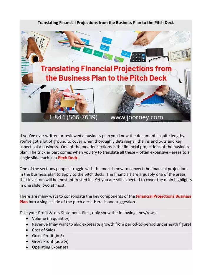 translating financial projections from
