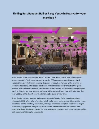 Finding Best Banquet Hall or Party Venue in Dwarka for your marriage?