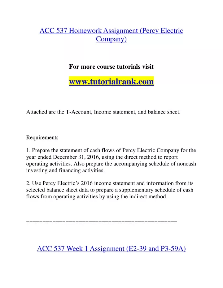 acc 537 homework assignment percy electric company