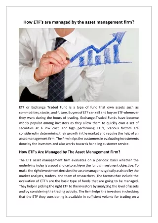 How ETF's are managed by the asset management firm