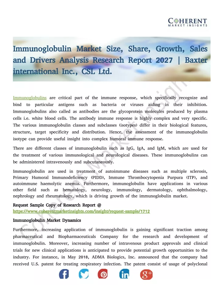 immunoglobulin market size share growth sales