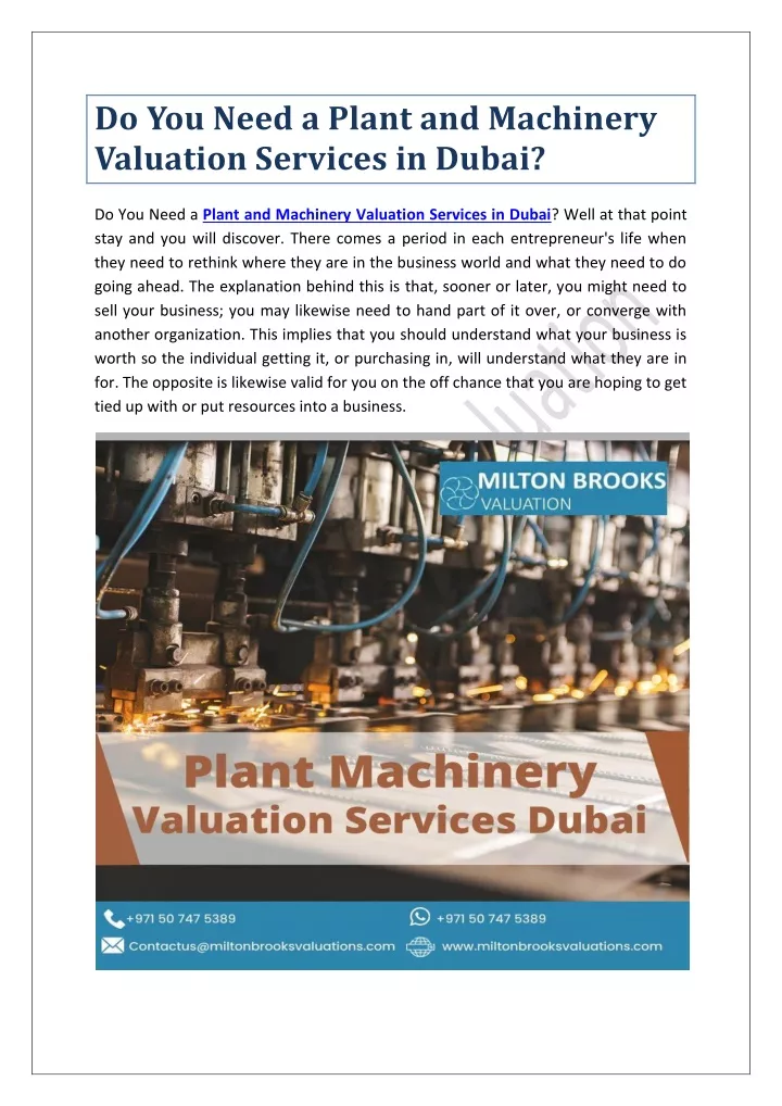 do you need a plant and machinery valuation