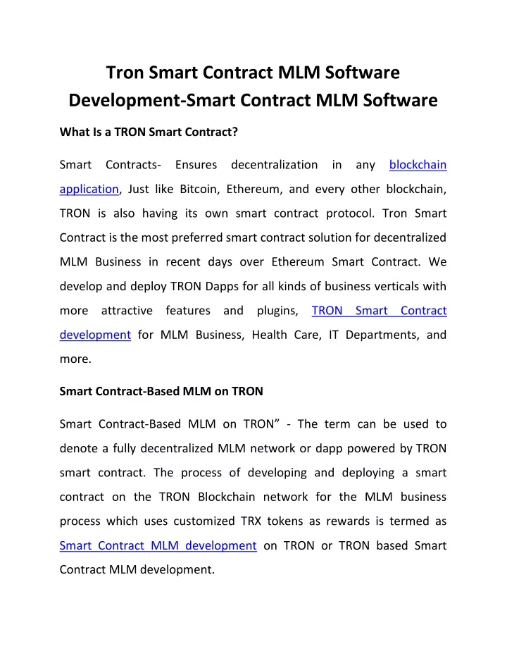 tron smart contract mlm software development