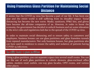 Using Frameless Glass Partition For Maintaining Social Distance