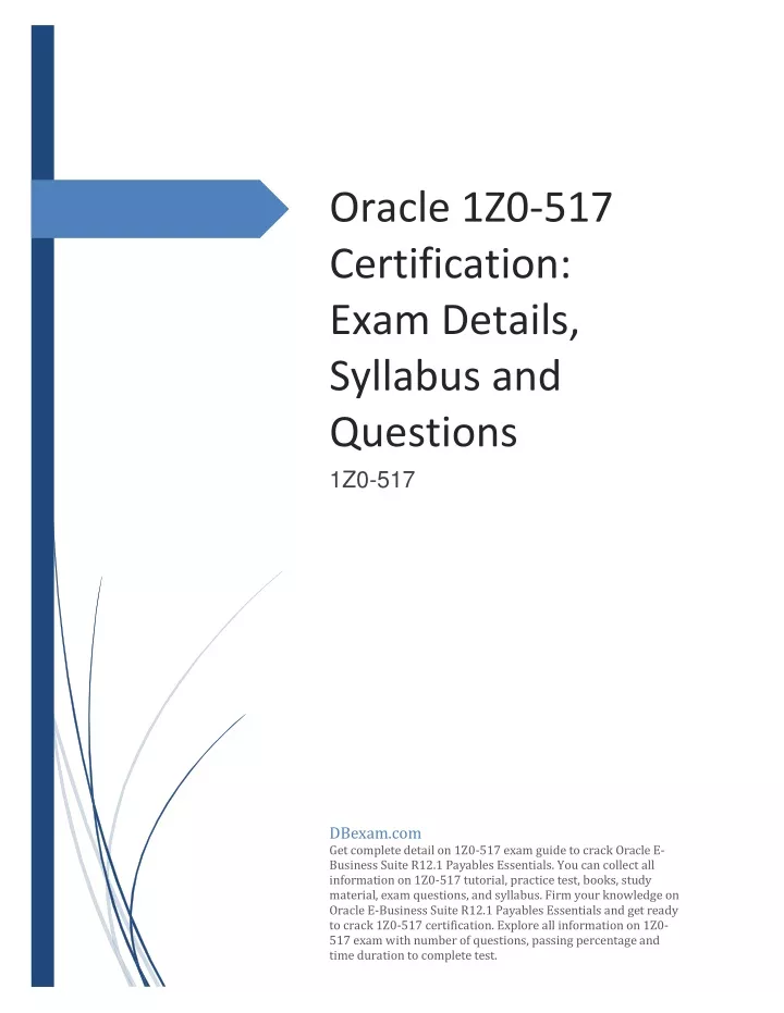 oracle 1z0 517 certification exam details