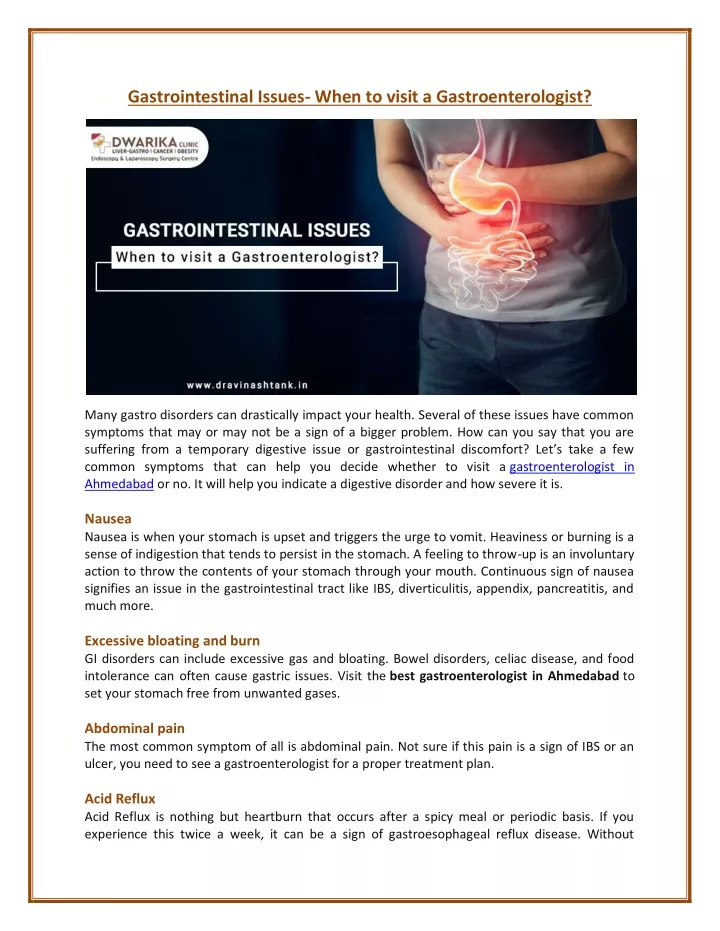 gastrointestinal issues when to visit