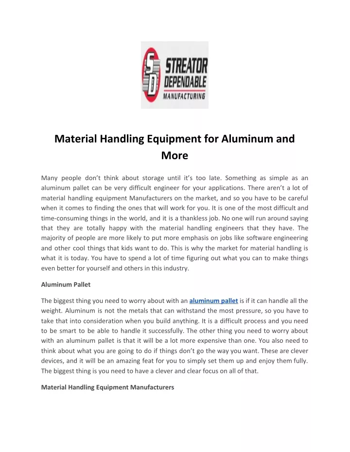 material handling equipment for aluminum and more