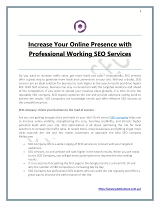 Increase Your Online Presence With Professional Working SEO Services