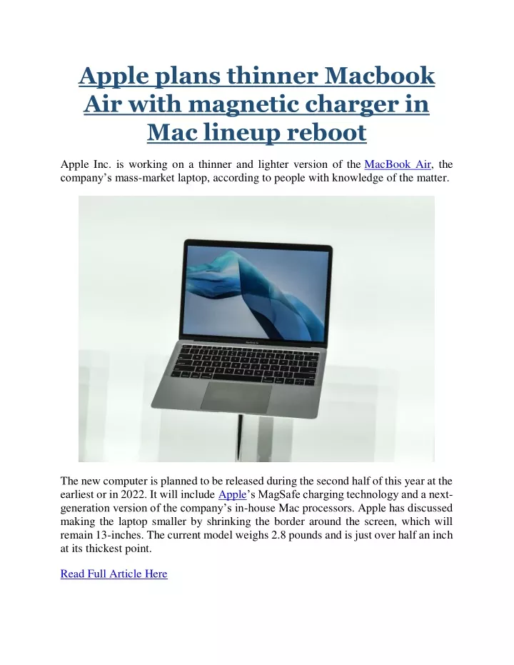 apple plans thinner macbook air with magnetic