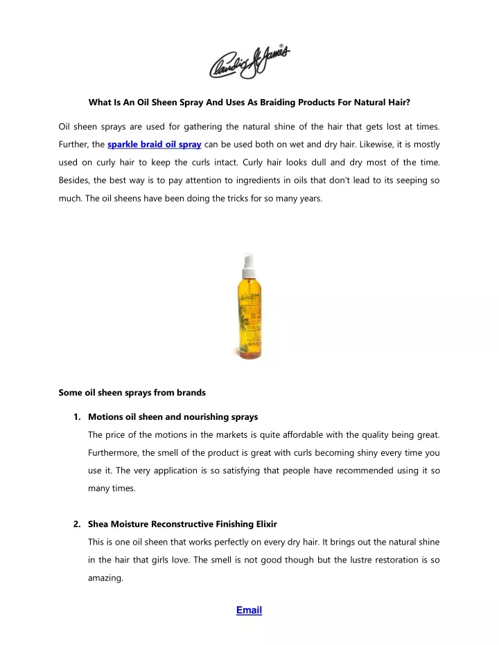 what is an oil sheen spray and uses as braiding