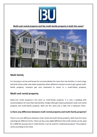 multi unit rental property and the multi family