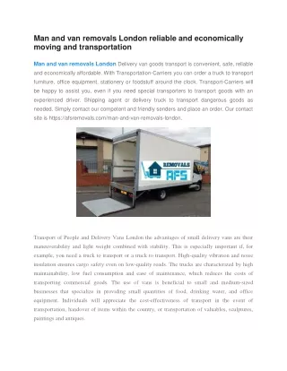man and van removals london reliable