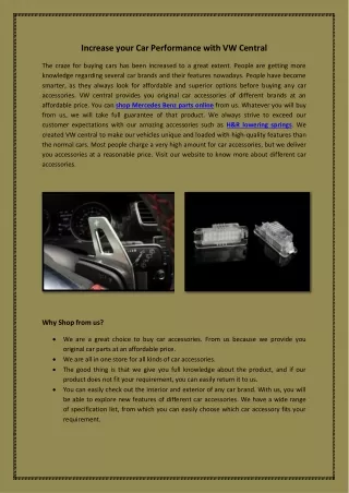 increase your car performance with vw central