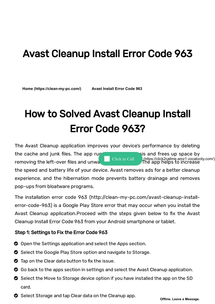 avast cleanup install error code 963