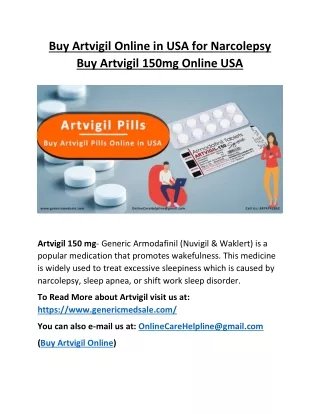Artvigil Pills for Narcolepsy- Buy Artvigil Online Without Prescription To Treat Sleep Apnea
