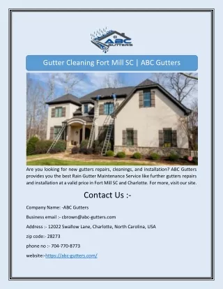Gutter Cleaning Fort Mill SC | ABC Gutters