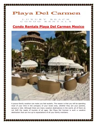 Condo Rentals in Playa Del Carmen Mexico