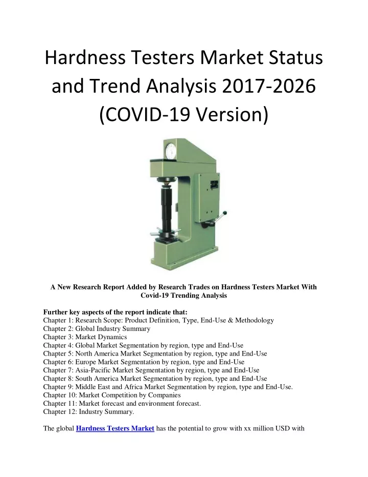 hardness testers market status and trend analysis