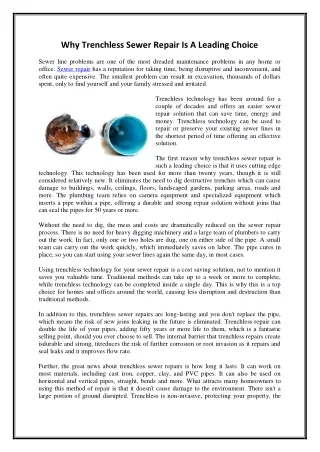 why trenchless sewer repair is a leading choice