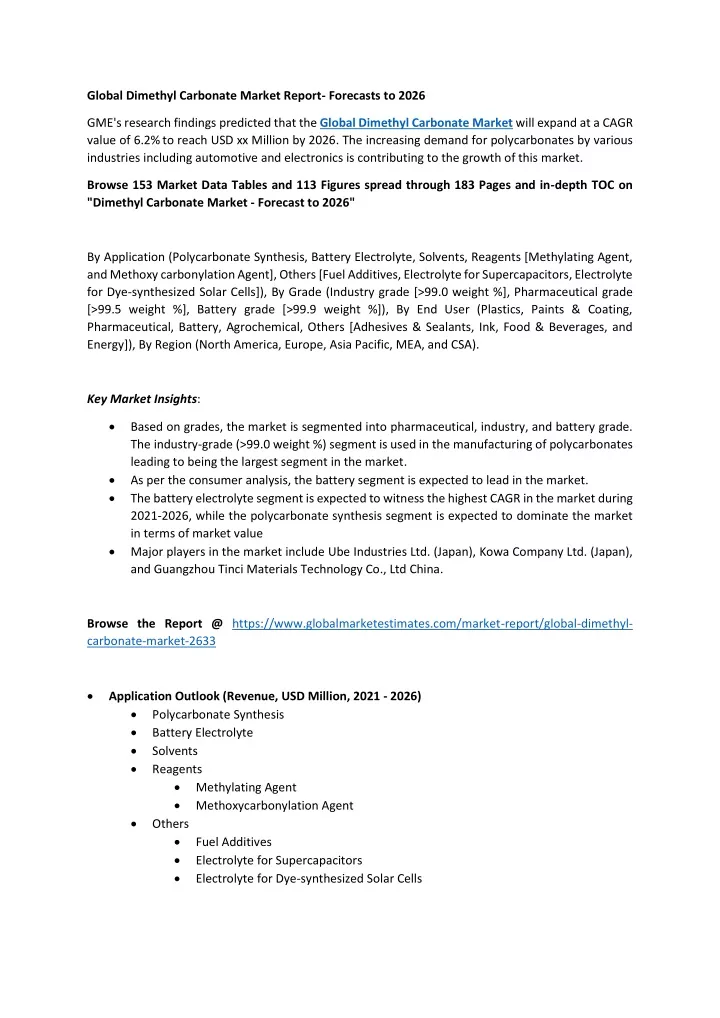 global dimethyl carbonate market report forecasts