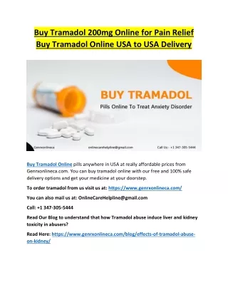 Buy Tramadol 200mg Online for Pain Releif | Buy Tramadol Online USA to USA Delivery