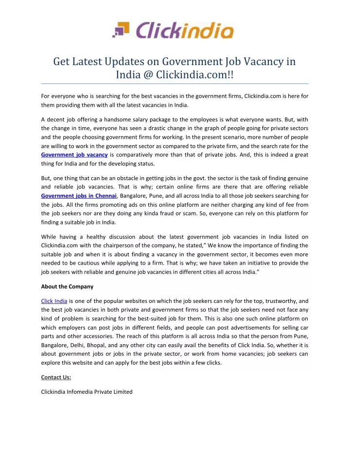 get latest updates on government job vacancy