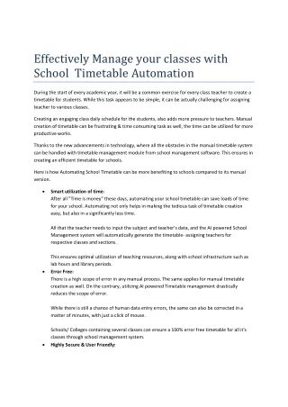 Benefits of School Timetable Automation