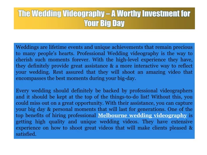 the wedding videography a worthy investment