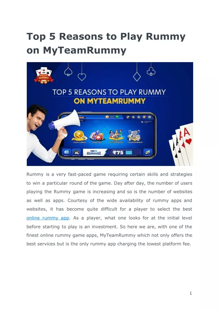 top 5 reasons to play rummy on myteamrummy