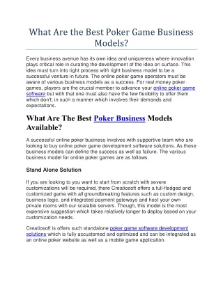 what are the best poker game business models