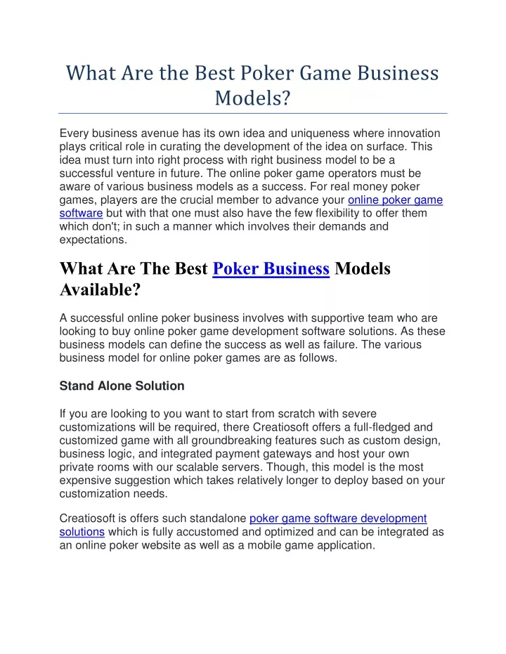 what are the best poker game business models