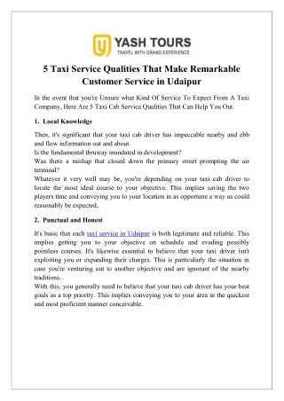 5 taxi service qualities that make remarkable
