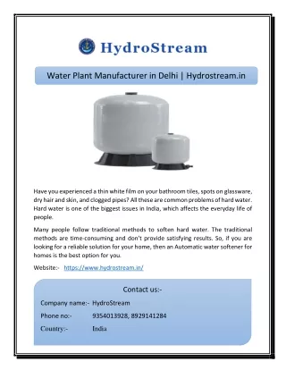 Water Plant Manufacturer in Delhi | Hydrostream.in