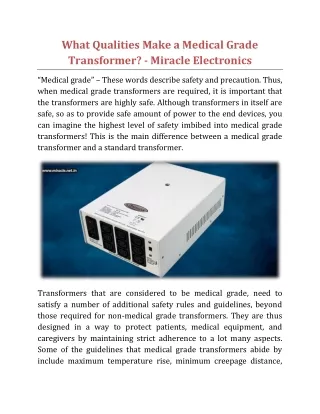what qualities make a medical grade transformer