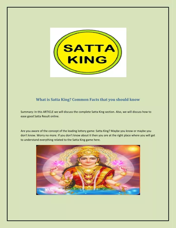 what is satta king common facts that you should