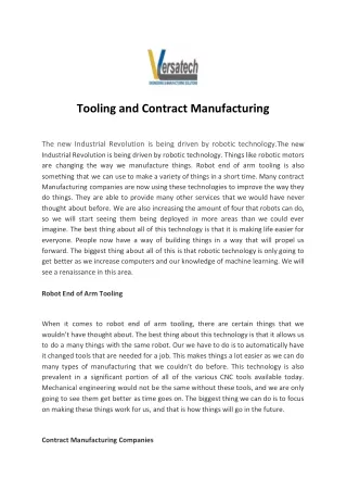 tooling and contract manufacturing
