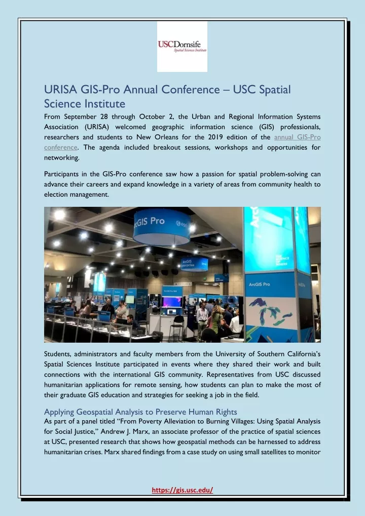 urisa gis pro annual conference usc spatial