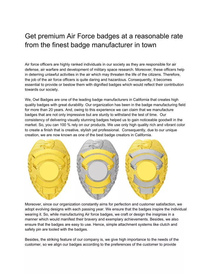 get premium air force badges at a reasonable rate