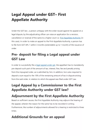 First Appellate Authority- Legal Disputes and Appeal under GST