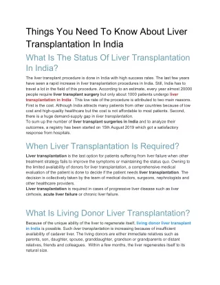Things You Need To Know About Liver Transplantation In India