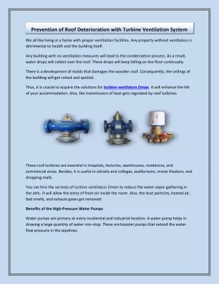 prevention of roof deterioration with turbine