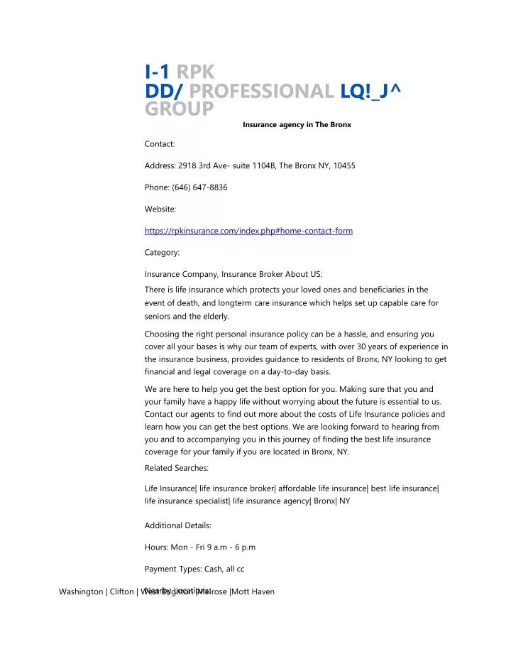 i 1 rpk dd professional lq j group insurance