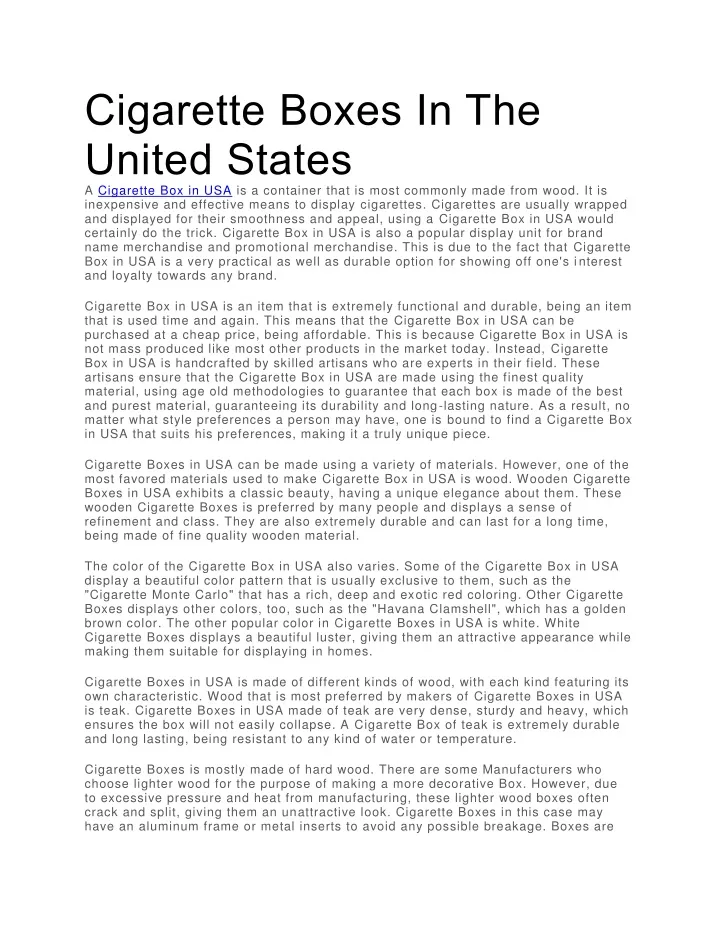 cigarette boxes in the united states a cigarette