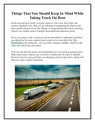 Things That You Should Keep In Mind While Taking Truck