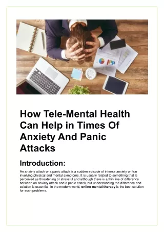 How Tele-Mental Health Can Help In Times Of Anxiety And Panic Attacks