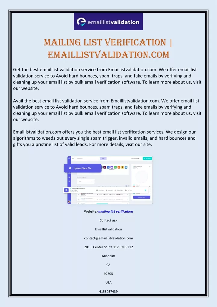 mailing list verification emaillistvalidation com