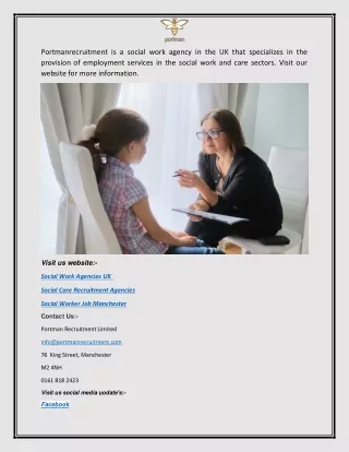Social Work Agencies in UK | Portmanrecruitment.com