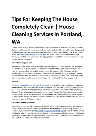 Tips For Keeping The House Completely Clean | House Cleaning Services In Portland, WA